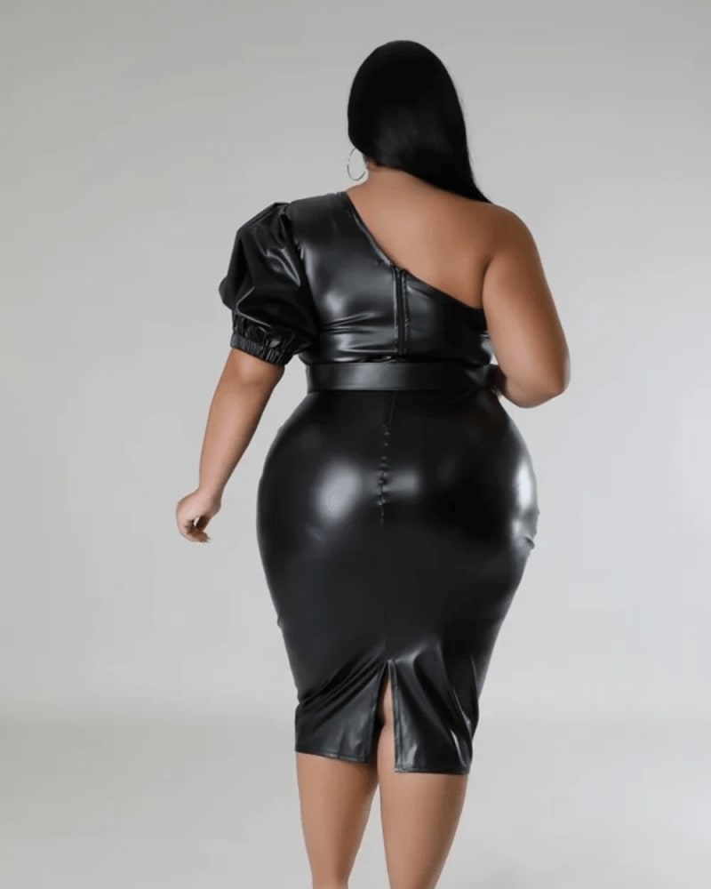 Black faux leather dress plus size top